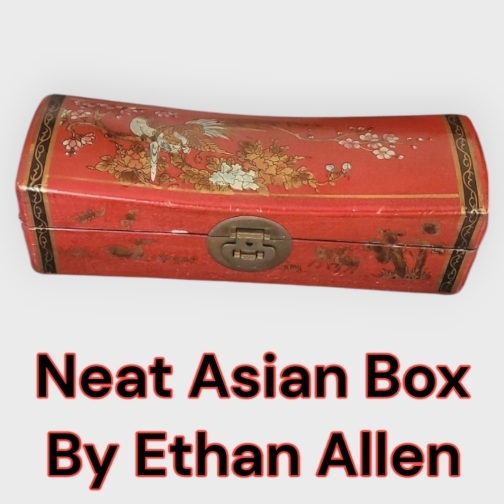 Ethan Allen box home size 16" x 5" Asian Decorative red Gold Black